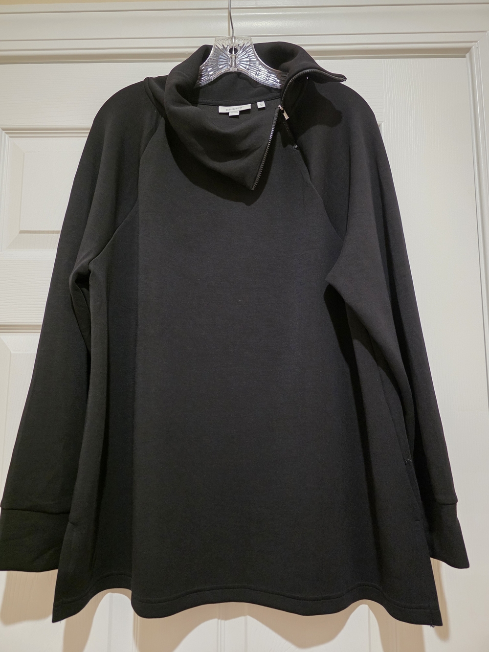 Chico's Black Funnel Neck Zip-Accent Pullover XL